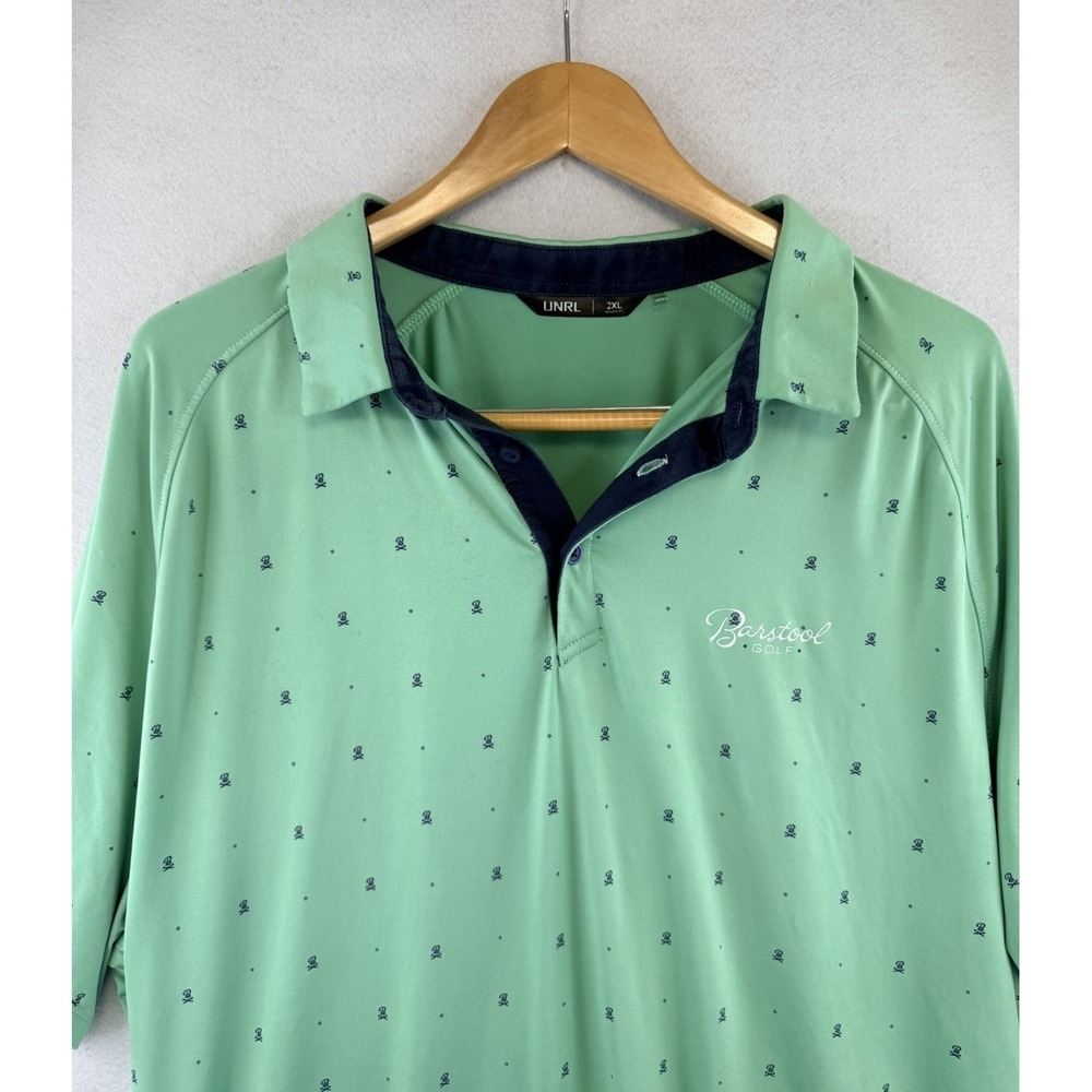 UNRL Golf XXL‎ 2XL Short Sleeve Polo Shirt Barstool Sports Green Navy Mens